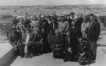 Group with guide & Jordanian officer on the Mt. of Olives. Easter 1956